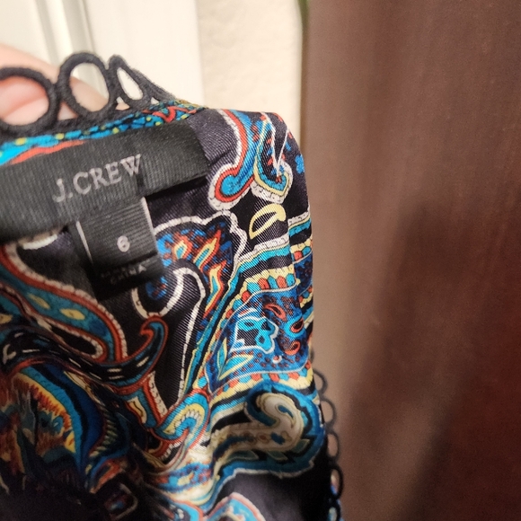 J. Crew Silk Twill Blouse Multicolor Paisley Art Mod Retro Funky Size 6 - Picture 5 of 9